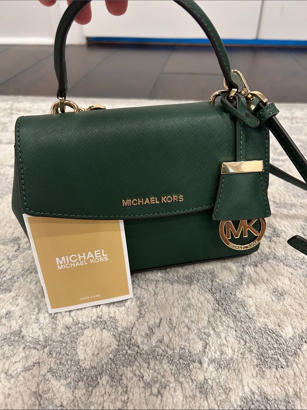 Michael Kors Emerald Green Saffiano Satchel with Gold Hardware